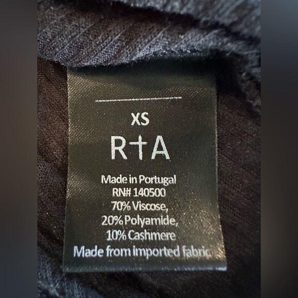 RtA Ribbed Cashmere Blend Long Sleeve Top Black Size XS - Picture 8 of 10